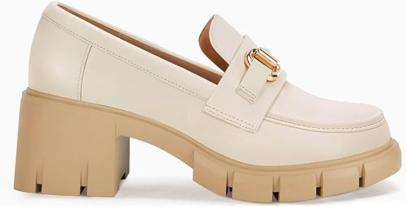 Plataforma gruesa para mujer Lug Suela mocasines Mid tacón cuadrado vestido de trabajo para caminar con cadena de hebillas