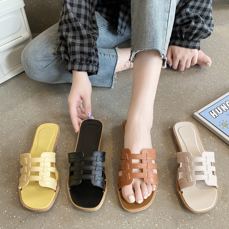 Zapatillas de verano para mujer, chanclas planas de lujo para playa al aire libre, sandalias femeninas, zapatos deslizantes de dise&ntilde;o de marca de tendencia para mujer