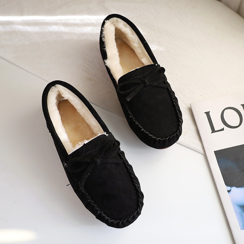 Zapatos planos informales para mujer, mocasines suaves, mocasines a la moda, c&oacute;modos, c&aacute;lidos, con lazo de felpa, zapatos de algod&oacute;n para mujer