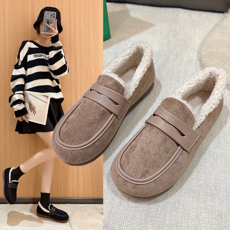 Zapatos de invierno para mujer, mocasines cortos de felpa para costura al aire libre, informales, sin cordones, con parte inferior antideslizante, mocasines planos c&oacute;modos para mujer