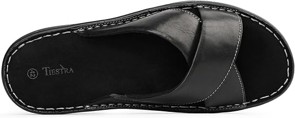 Sandalias de toboganes de cuero napa para hombres Sandalias de vestimenta suave con espuma de memoria Foam Bande