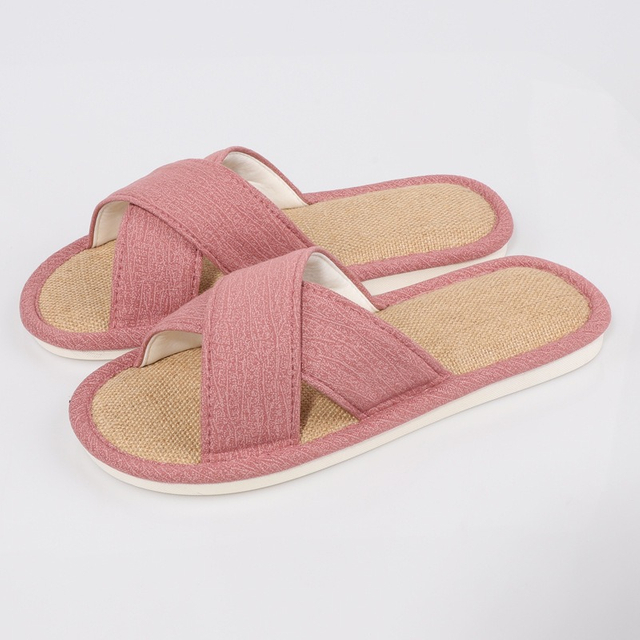 Interior hogar transpirable mujeres hombres pisos diapositivas lino parejas zapatos antideslizantes sandalias zapatos cómodos 
