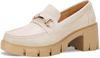 Plataforma gruesa para mujer Lug Suela mocasines Mid tacón cuadrado vestido de trabajo para caminar con cadena de hebillas