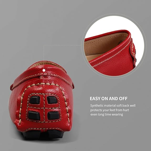 Femenino clásico de cuero comodidad cuero mocasines informales slip-ons livianos caminando pisos conduciendo zapatos en barco MOCS