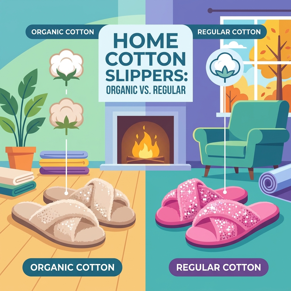 Comparación de pantuflas de algodón orgánico y normales para uso doméstico