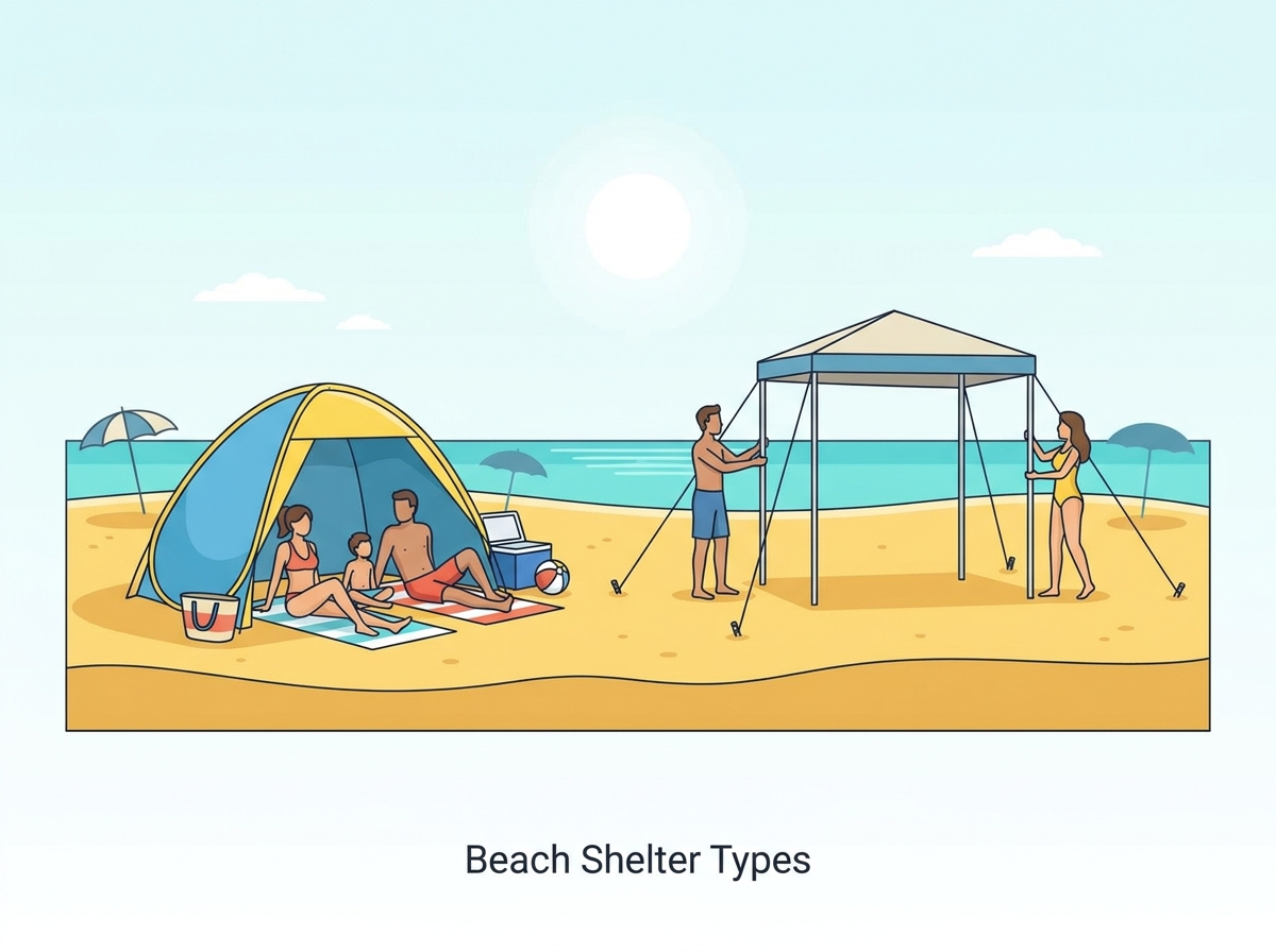 Un hermoso entorno de playa al aire libre con un c&oacute;modo refugio y un ambiente relajante.