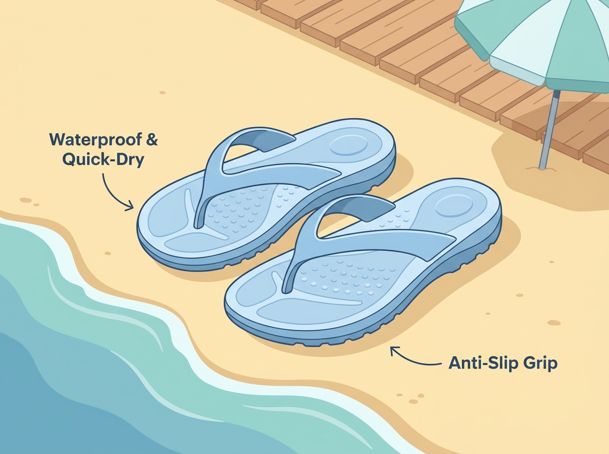 Chanclas de playa descansando en la arena durante unas vacaciones de viaje