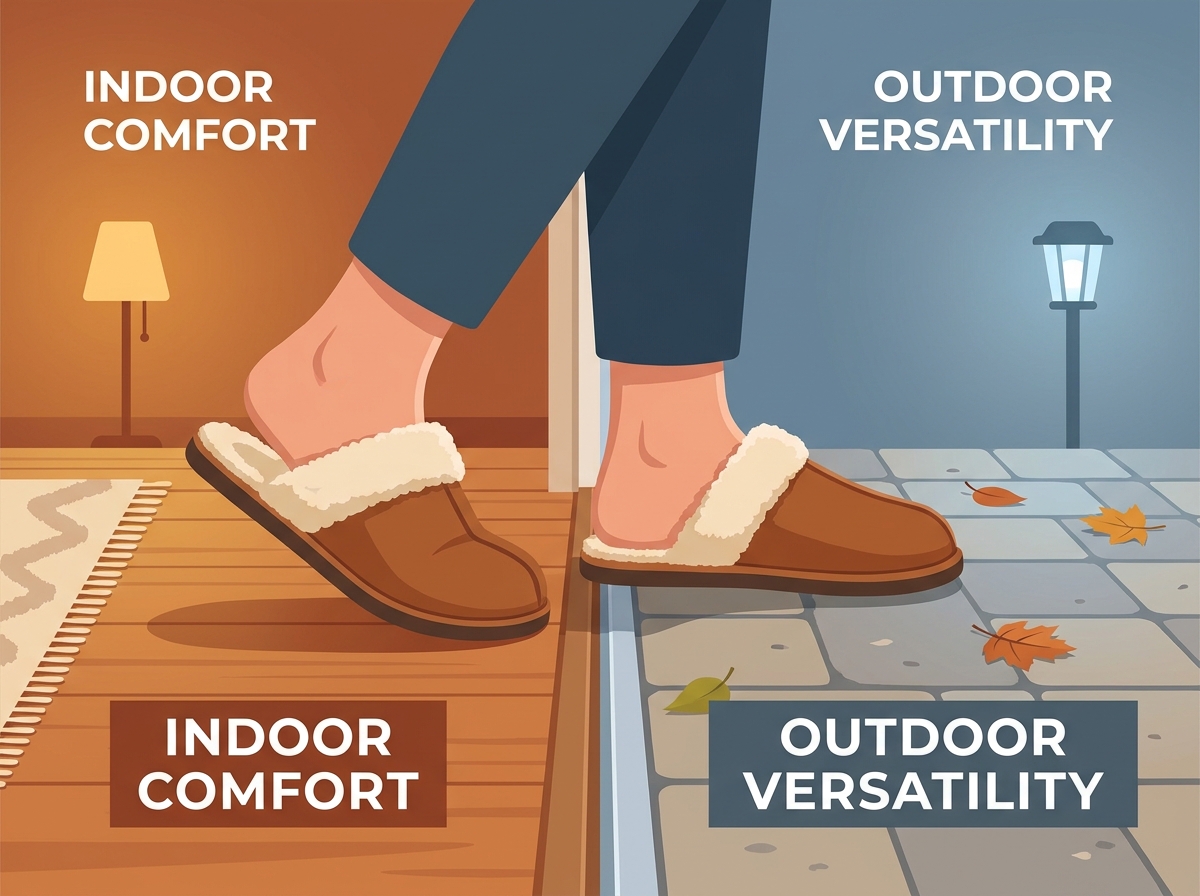 Una c&oacute;moda zapatilla de interior c&aacute;lida dise&ntilde;ada para uso en oto&ntilde;o e invierno.